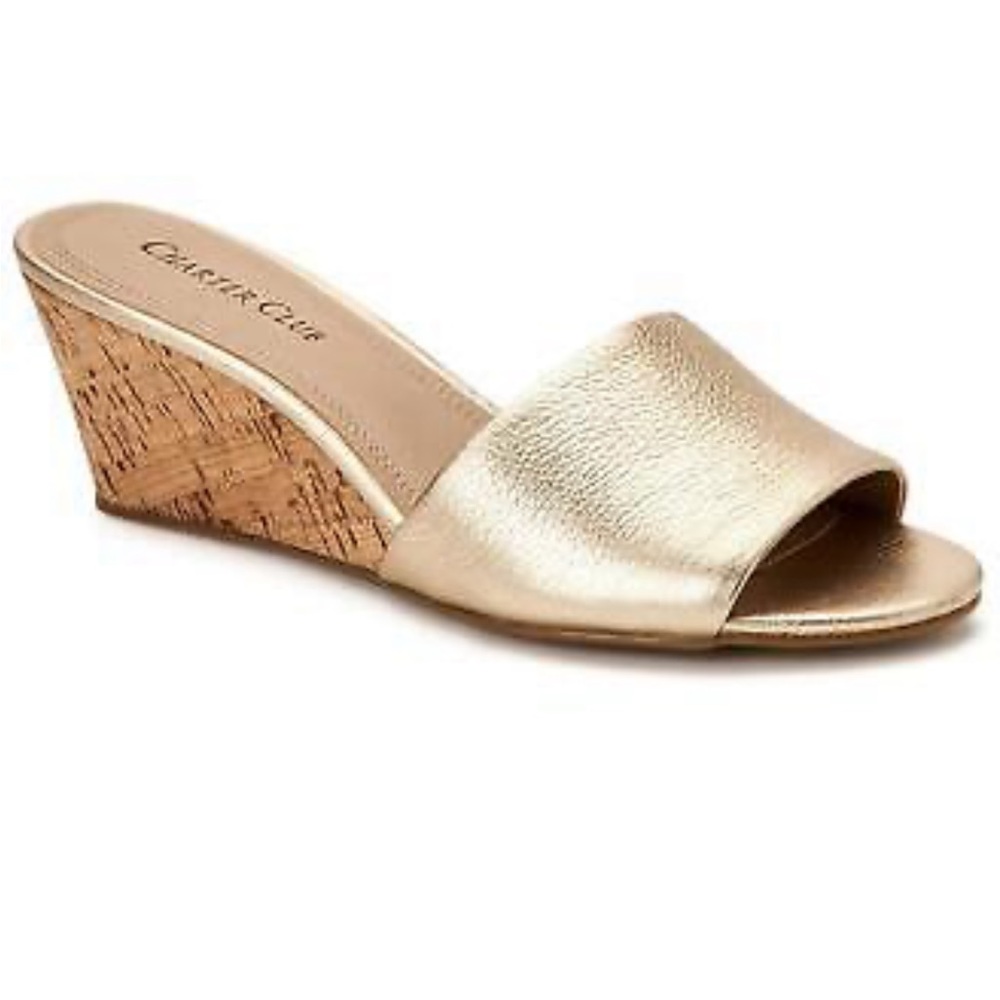 Charter Club Womens Nallahh Wedge Sandals, Gold w/ Cork Heel Size 5.5